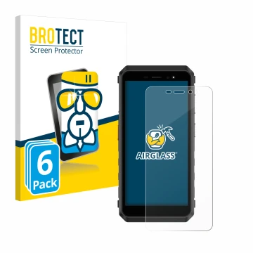 Parte frontale di una confezione del prodotto con il logo del marchio BROTECT. Accanto è raffigurato il dispositivo Ulefone Po