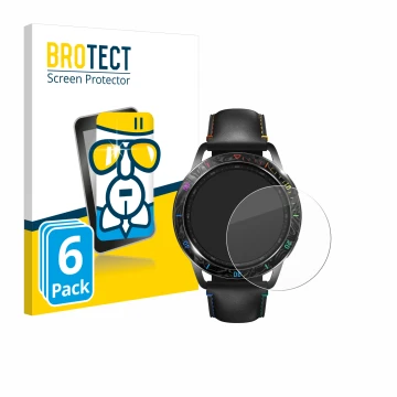 Parte frontale di una confezione del prodotto con il logo del marchio BROTECT. Accanto è raffigurato il dispositivo Xiaomi Wat