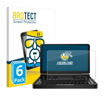 Parte frontale di una confezione del prodotto con il logo del marchio BROTECT. Accanto è raffigurato il dispositivo GPD Win Mi