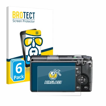 Parte frontale di una confezione del prodotto con il logo del marchio BROTECT. Accanto è raffigurato il dispositivo Ricoh GR I
