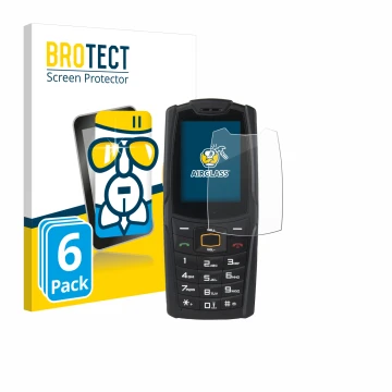 Parte frontale di una confezione del prodotto con il logo del marchio BROTECT. Accanto è raffigurato il dispositivo AGM M6 con