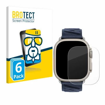 Parte frontale di una confezione del prodotto con il logo del marchio BROTECT. Accanto è raffigurato il dispositivo Apple Watc