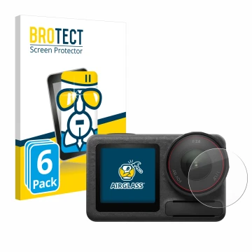 Parte frontale di una confezione del prodotto con il logo del marchio BROTECT. Accanto è raffigurato il dispositivo DJI Osmo A