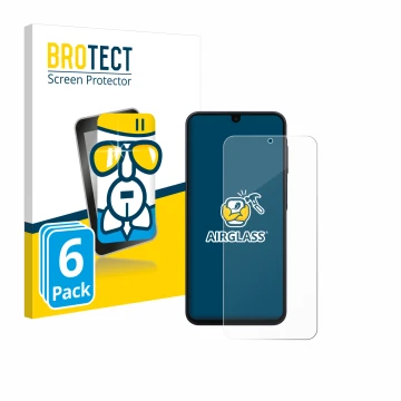 Parte frontale di una confezione del prodotto con il logo del marchio BROTECT. Accanto è raffigurato il dispositivo Samsung Ga