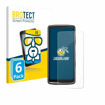 Parte frontale di una confezione del prodotto con il logo del marchio BROTECT. Accanto è raffigurato il dispositivo Crosscall 