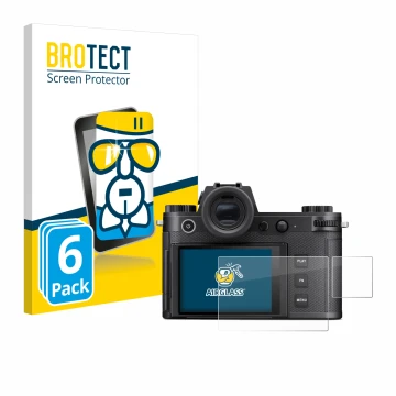 Parte frontale di una confezione del prodotto con il logo del marchio BROTECT. Accanto è raffigurato il dispositivo Leica SL3-