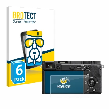 Parte frontale di una confezione del prodotto con il logo del marchio BROTECT. Accanto è raffigurato il dispositivo Sony Alpha