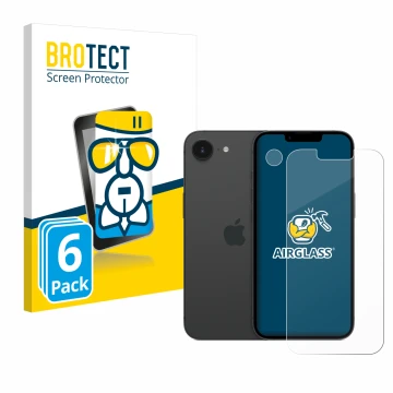 Parte frontale di una confezione del prodotto con il logo del marchio BROTECT. Accanto è raffigurato il dispositivo Apple iPho