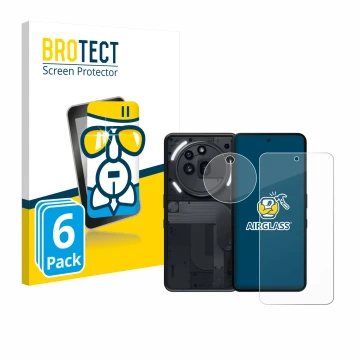 Parte frontale di una confezione del prodotto con il logo del marchio BROTECT. Accanto è raffigurato il dispositivo Nothing Ph