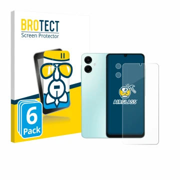 Parte frontale di una confezione del prodotto con il logo del marchio BROTECT. Accanto è raffigurato il dispositivo Samsung Ga