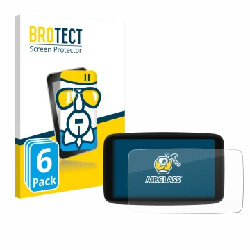 Parte frontale di una confezione del prodotto con il logo del marchio BROTECT. Accanto è raffigurato il dispositivo TomTom Go 