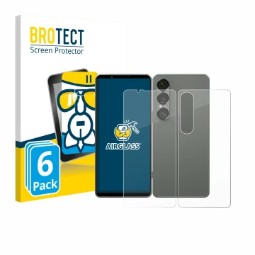 Parte frontale di una confezione del prodotto con il logo del marchio BROTECT. Accanto è raffigurato il dispositivo Sony Xperi