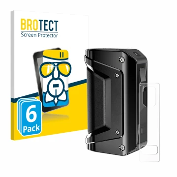 Parte frontale di una confezione del prodotto con il logo del marchio BROTECT. Accanto è raffigurato il dispositivo GeekVape A