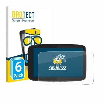 Parte frontale di una confezione del prodotto con il logo del marchio BROTECT. Accanto è raffigurato il dispositivo TomTom GO 