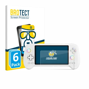 Parte frontale di una confezione del prodotto con il logo del marchio BROTECT. Accanto è raffigurato il dispositivo Anbernic R