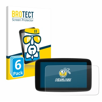 Parte frontale di una confezione del prodotto con il logo del marchio BROTECT. Accanto è raffigurato il dispositivo TomTom GO 