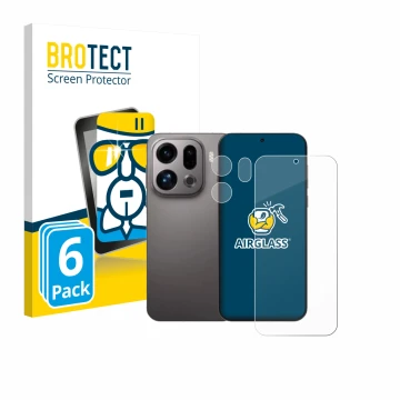 Parte frontale di una confezione del prodotto con il logo del marchio BROTECT. Accanto è raffigurato il dispositivo Oppo Find 
