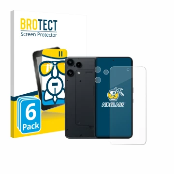 Parte frontale di una confezione del prodotto con il logo del marchio BROTECT. Accanto è raffigurato il dispositivo Nothing Ph