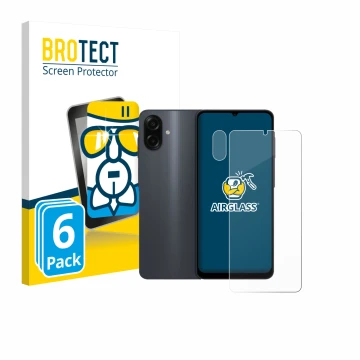 Parte frontale di una confezione del prodotto con il logo del marchio BROTECT. Accanto è raffigurato il dispositivo Samsung Ga