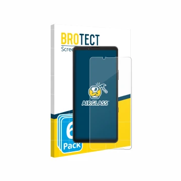 Parte frontale di una confezione del prodotto con il logo del marchio BROTECT. Accanto è raffigurato il dispositivo Sony Xperi