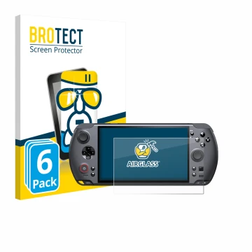 Parte frontale di una confezione del prodotto con il logo del marchio BROTECT. Accanto è raffigurato il dispositivo GPD Win 5 