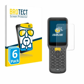Parte frontale di una confezione del prodotto con il logo del marchio BROTECT. Accanto è raffigurato il dispositivo Newland MT