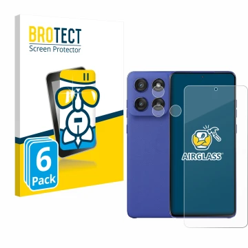 Parte frontale di una confezione del prodotto con il logo del marchio BROTECT. Accanto è raffigurato il dispositivo Motorola E