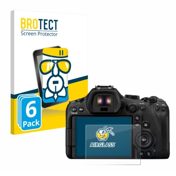 Parte frontale di una confezione del prodotto con il logo del marchio BROTECT. Accanto è raffigurato il dispositivo Canon EOS 