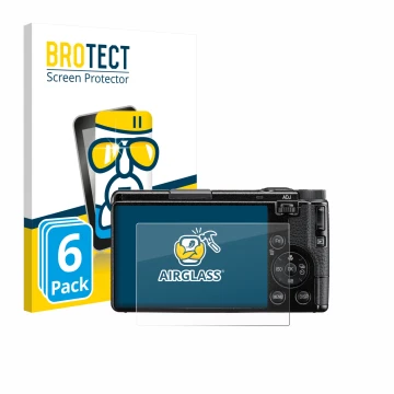 Parte frontale di una confezione del prodotto con il logo del marchio BROTECT. Accanto è raffigurato il dispositivo Ricoh GR I