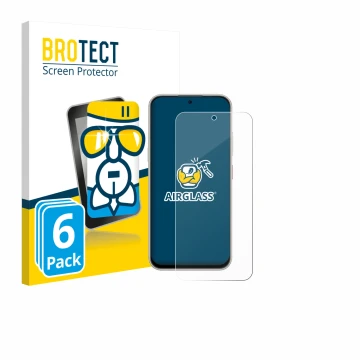 Parte frontale di una confezione del prodotto con il logo del marchio BROTECT. Accanto è raffigurato il dispositivo Nubia V80 