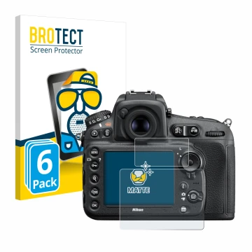 Parte frontale di una confezione del prodotto con il logo del marchio BROTECT. Accanto è raffigurato il dispositivo Nikon D810