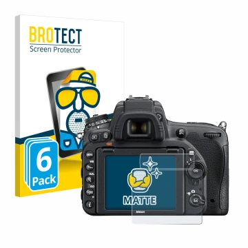 Parte frontale di una confezione del prodotto con il logo del marchio BROTECT. Accanto è raffigurato il dispositivo Nikon D750