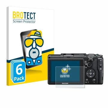 Parte frontale di una confezione del prodotto con il logo del marchio BROTECT. Accanto è raffigurato il dispositivo Ricoh GR I