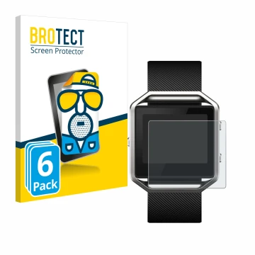 Parte frontale di una confezione del prodotto con il logo del marchio BROTECT. Accanto è raffigurato il dispositivo Fitbit Bla