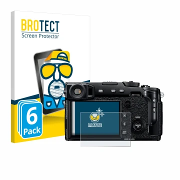 Parte frontale di una confezione del prodotto con il logo del marchio BROTECT. Accanto è raffigurato il dispositivo Fujifilm X