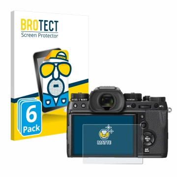 Parte frontale di una confezione del prodotto con il logo del marchio BROTECT. Accanto è raffigurato il dispositivo Fujifilm X