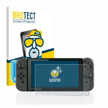Parte frontale di una confezione del prodotto con il logo del marchio BROTECT. Accanto è raffigurato il dispositivo Nintendo S