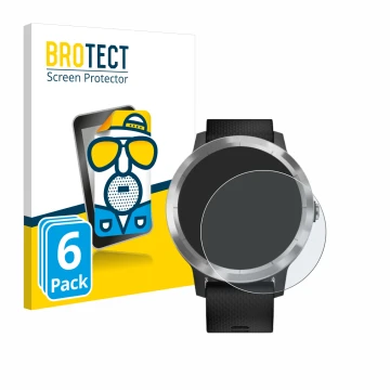 Parte frontale di una confezione del prodotto con il logo del marchio BROTECT. Accanto è raffigurato il dispositivo Garmin viv