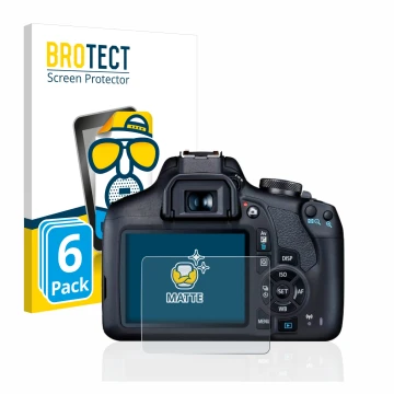 Parte frontale di una confezione del prodotto con il logo del marchio BROTECT. Accanto è raffigurato il dispositivo Canon EOS 