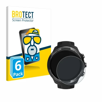 Parte frontale di una confezione del prodotto con il logo del marchio BROTECT. Accanto è raffigurato il dispositivo Suunto 9 c