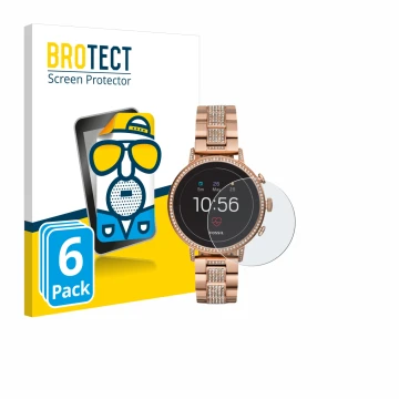 Parte frontale di una confezione del prodotto con il logo del marchio BROTECT. Accanto è raffigurato il dispositivo Fossil Q V