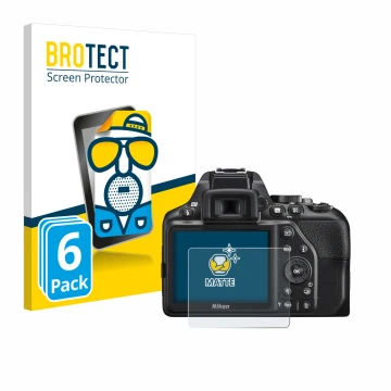 Parte frontale di una confezione del prodotto con il logo del marchio BROTECT. Accanto è raffigurato il dispositivo Nikon D350