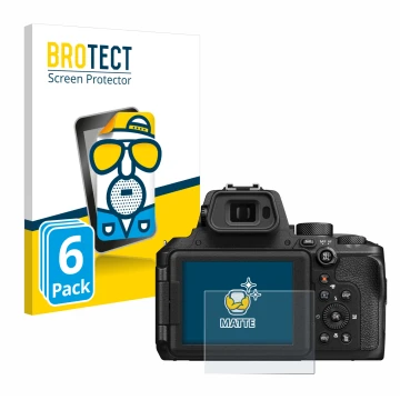 Parte frontale di una confezione del prodotto con il logo del marchio BROTECT. Accanto è raffigurato il dispositivo Nikon Cool