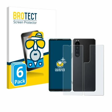 Parte frontale di una confezione del prodotto con il logo del marchio BROTECT. Accanto è raffigurato il dispositivo Sony Xperi