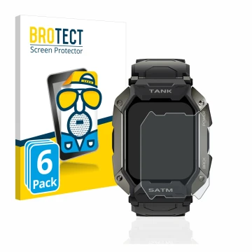 Parte frontale di una confezione del prodotto con il logo del marchio BROTECT. Accanto è raffigurato il dispositivo Kospet Tan