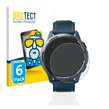 Parte frontale di una confezione del prodotto con il logo del marchio BROTECT. Accanto è raffigurato il dispositivo Xiaomi Wat