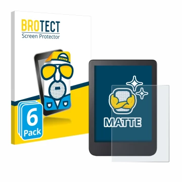 Parte frontale di una confezione del prodotto con il logo del marchio BROTECT. Accanto è raffigurato il dispositivo Kobo Clara