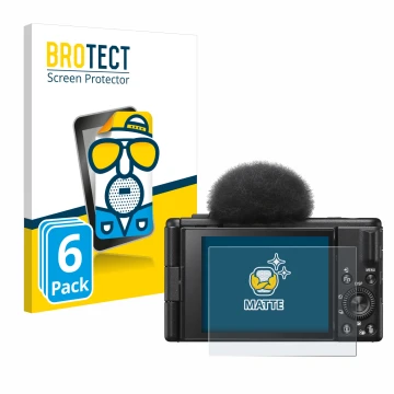 Parte frontale di una confezione del prodotto con il logo del marchio BROTECT. Accanto è raffigurato il dispositivo Sony ZV-1F