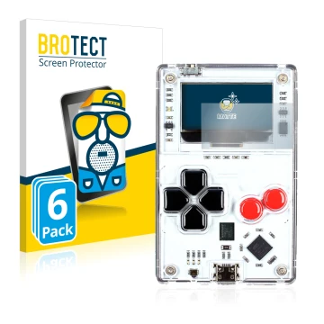 Parte frontale di una confezione del prodotto con il logo del marchio BROTECT. Accanto è raffigurato il dispositivo Arduboy FX