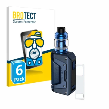 Parte frontale di una confezione del prodotto con il logo del marchio BROTECT. Accanto è raffigurato il dispositivo GeekVape A